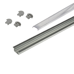 Комплект 2206W-01-2м в составе: Ал. профиль врезной Бесцветный анод, диффузор Молочный, 4 заглушки с отверстием Серые Комплект 2206W-01-2м в составе: Ал. профиль врезной Бесцветный анод, диффузор Молочный, 4 заглушки с отверстием Серые