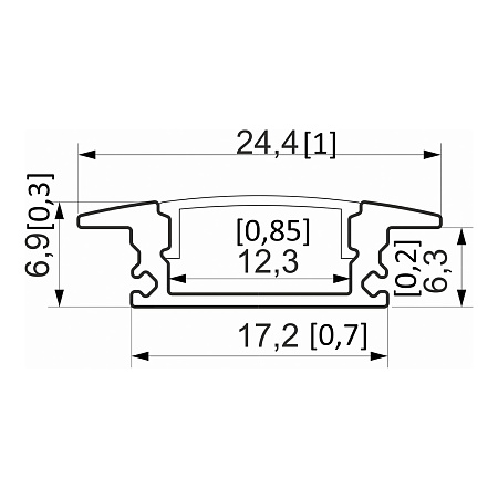 Профиль алюминиевый врезной LIRA-1707 с экраном, цвет алюминий, 2м, AKS Профиль алюминиевый врезной LIRA-1707 с экраном, цвет алюминий, 2м, AKS
