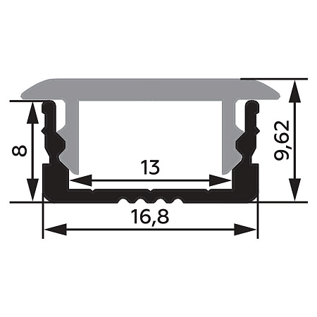 Профиль алюминиевый врезной LIRA-1708 с экраном, цвет алюминий, 2м, AKS Профиль алюминиевый врезной LIRA-1708 с экраном, цвет алюминий, 2м, AKS