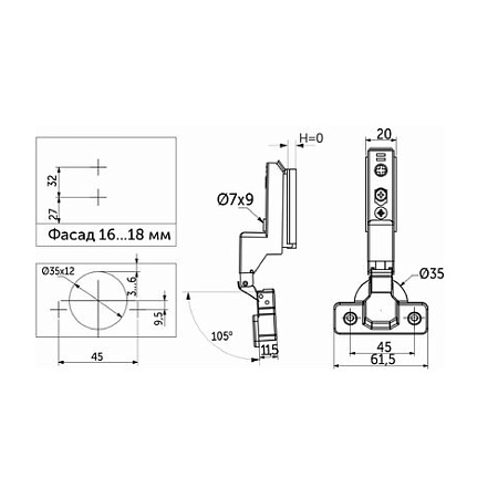 Петля с доводчиком 3D BLACK  внутренняя 07, 48мм узкая планка, clip-on, AKS PLUS Петля с доводчиком 3D BLACK  внутренняя 07, 48мм узкая планка, clip-on, AKS PLUS