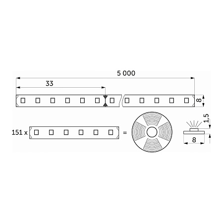 Лента светодиодная - 14,4W/m, 24V, 8мм, 2835, 180 д/м, IP20, нейтральный белый (4000K) - 5м, AKS Лента светодиодная - 14,4W/m, 24V, 8мм, 2835, 180 д/м, IP20, нейтральный белый (4000K) - 5м, AKS