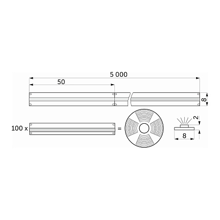 Лента светодиодная COB - 9,8W/m, 24V, 8мм, 320 д/м, IP20, нейтральный белый (4000K) - 5м, AKS Лента светодиодная COB - 9,8W/m, 24V, 8мм, 320 д/м, IP20, нейтральный белый (4000K) - 5м, AKS