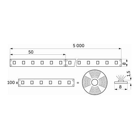 Лента светодиодная - 9,6W/m, 24V, 8мм, 2835, 120 д/м, IP20, нейтральный белый (4000K) - 5м, AKS Лента светодиодная - 9,6W/m, 24V, 8мм, 2835, 120 д/м, IP20, нейтральный белый (4000K) - 5м, AKS