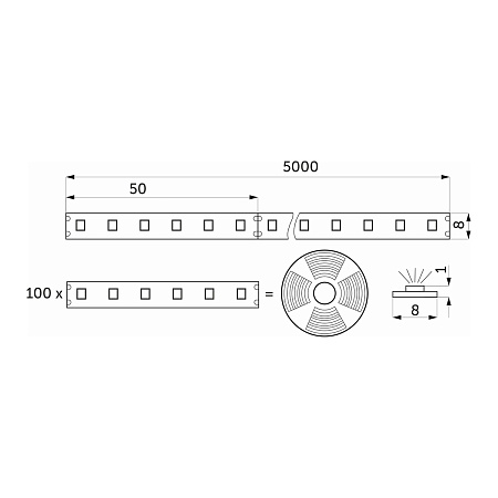 Лента светодиодная - 9,6W/m, 24V, 8мм, 2835, 120 д/м, IP20, холодный белый (6000K) - 5м, AKS Лента светодиодная - 9,6W/m, 24V, 8мм, 2835, 120 д/м, IP20, холодный белый (6000K) - 5м, AKS